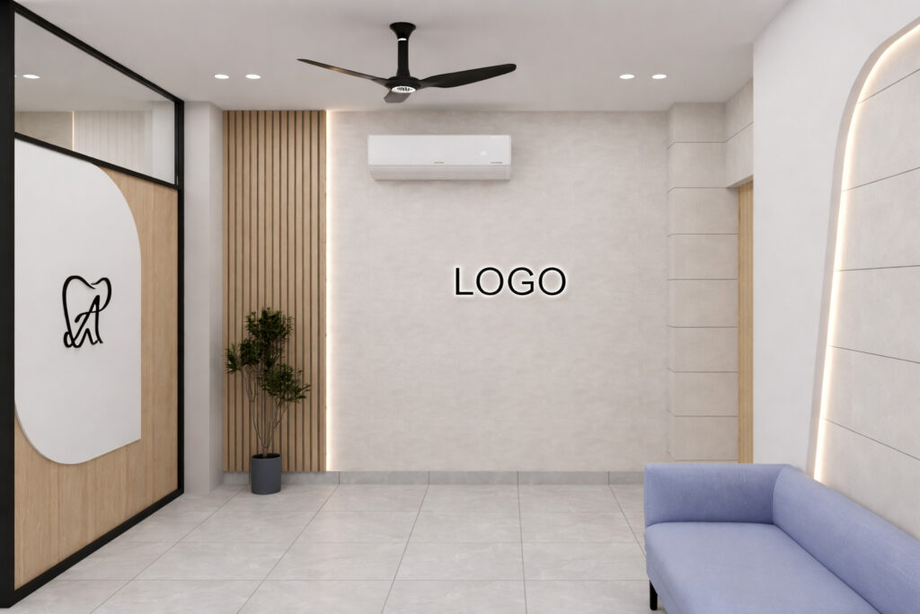 Clinic reception interior design with a contemporary, welcoming layout, by Nail and Hammer, a clinic interior designer