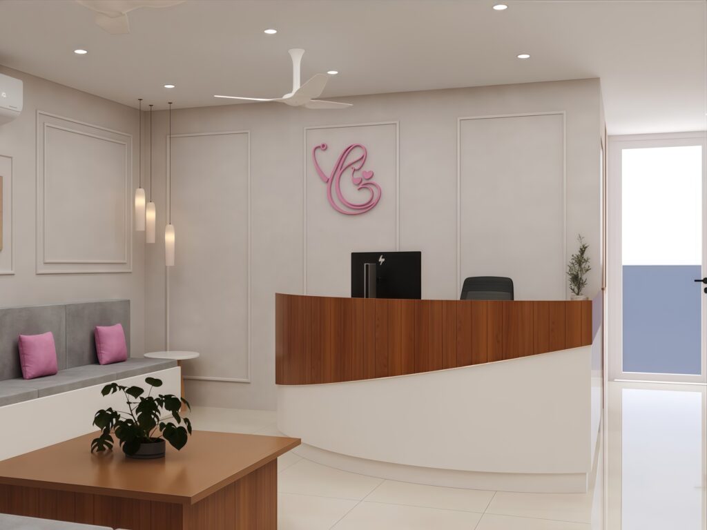 YourGynac Clinic overall interior design showcasing a modern gynaecology-focused layout, by Nail and Hammer