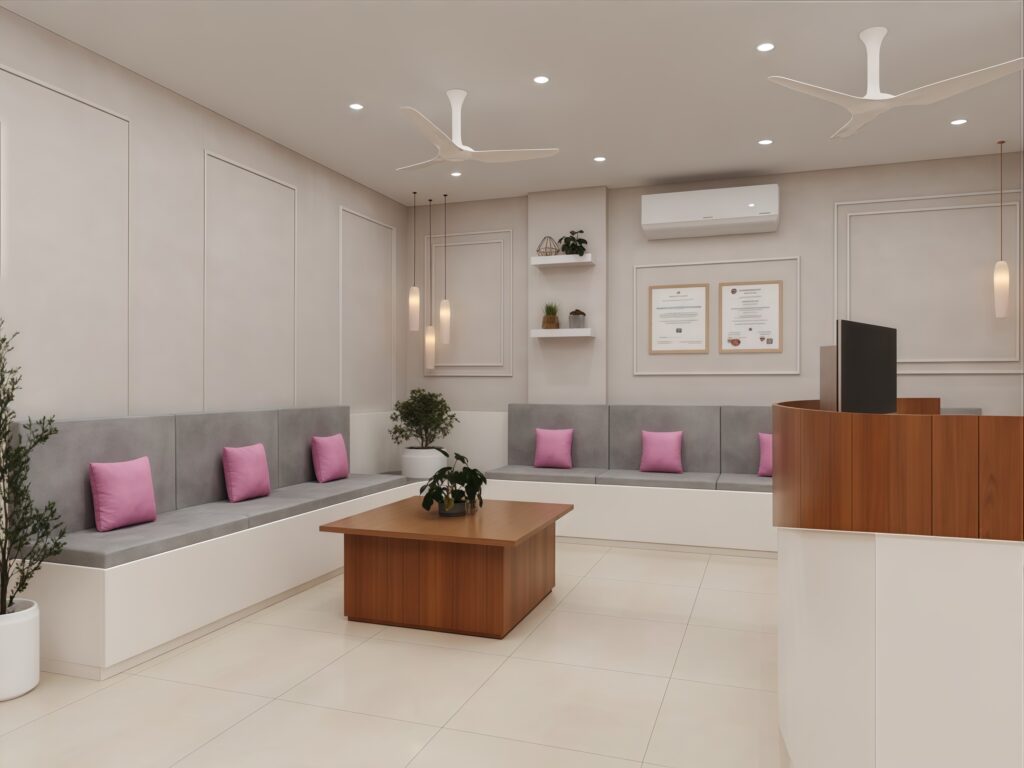 YourGynac Clinic interior design overview by Nail and Hammer, a gynaecologist clinic interior designer