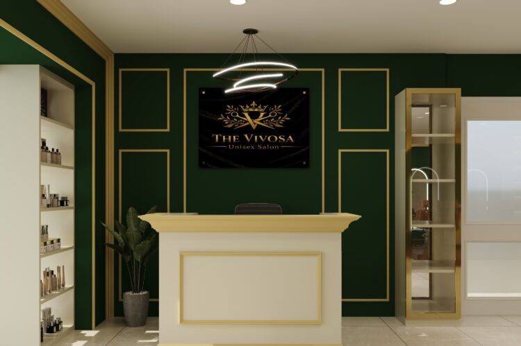 Vivosa Salon reception interior design by Nail and Hammer