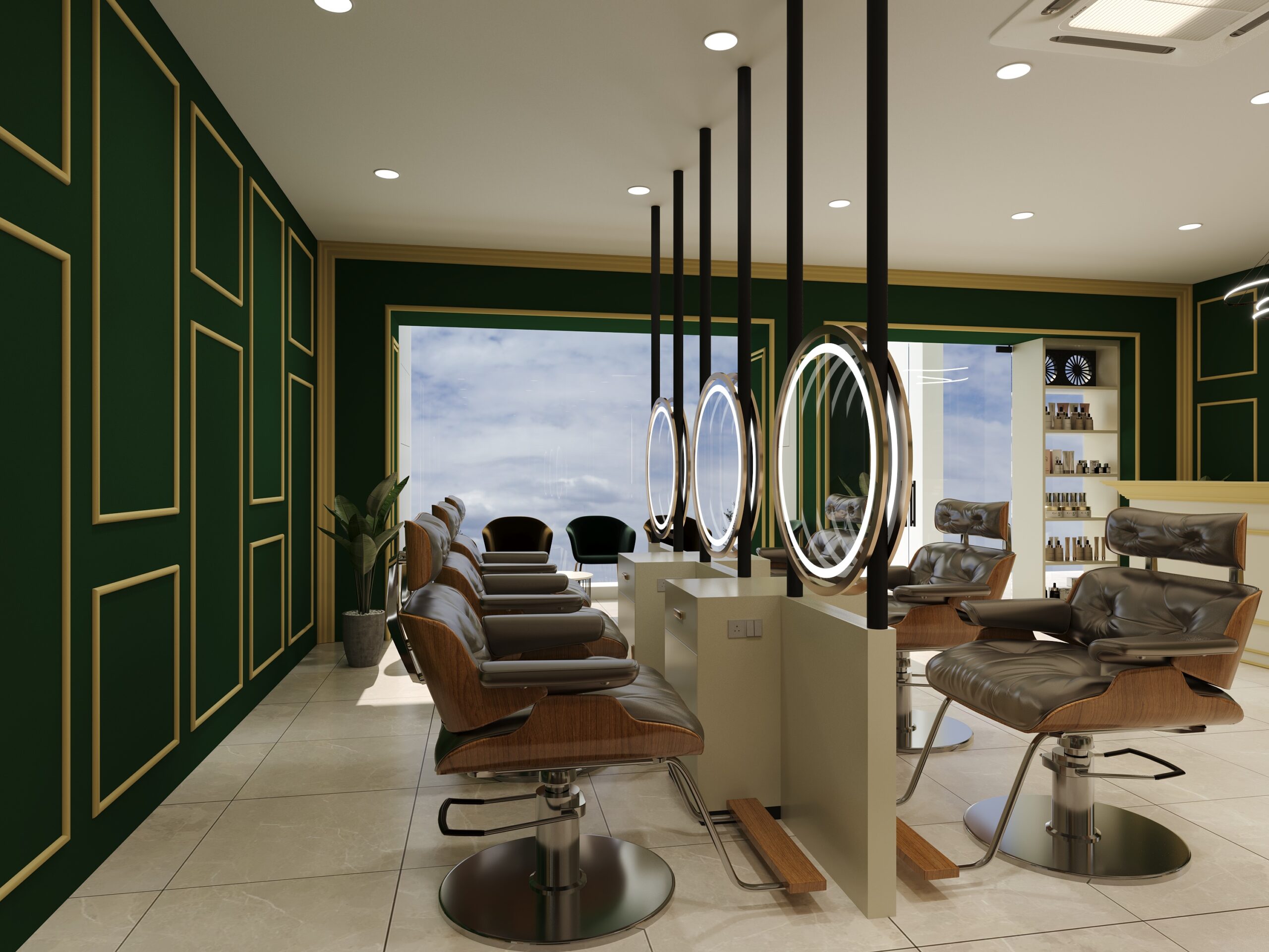 Vivosa Salon hair cutting station interior design by Nail and Hammer