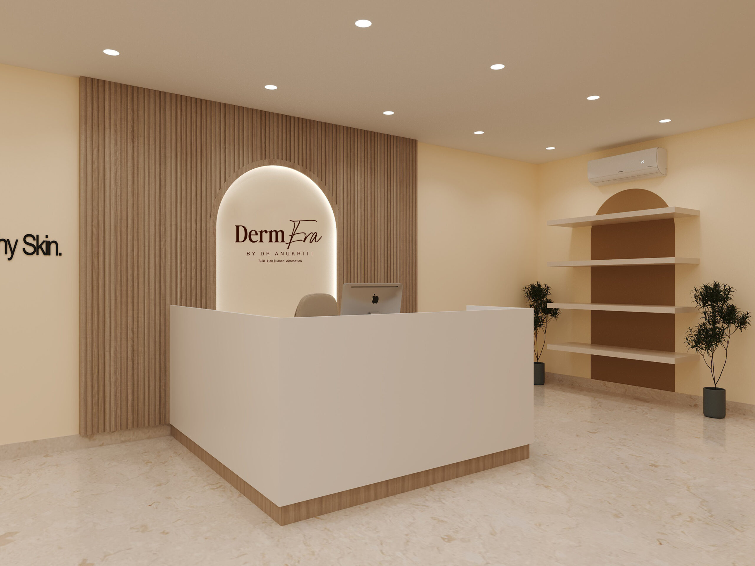 DermEra Clinic by Dr Anukriti overall interior design showcasing the dermatology treatment space, by Nail and Hammer