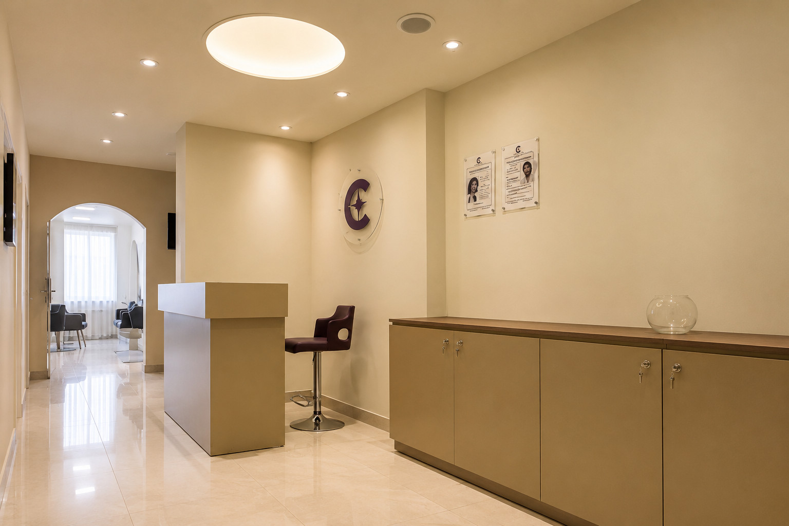 Clnz Salon reception ceiling and lighting design by Nail and Hammer
