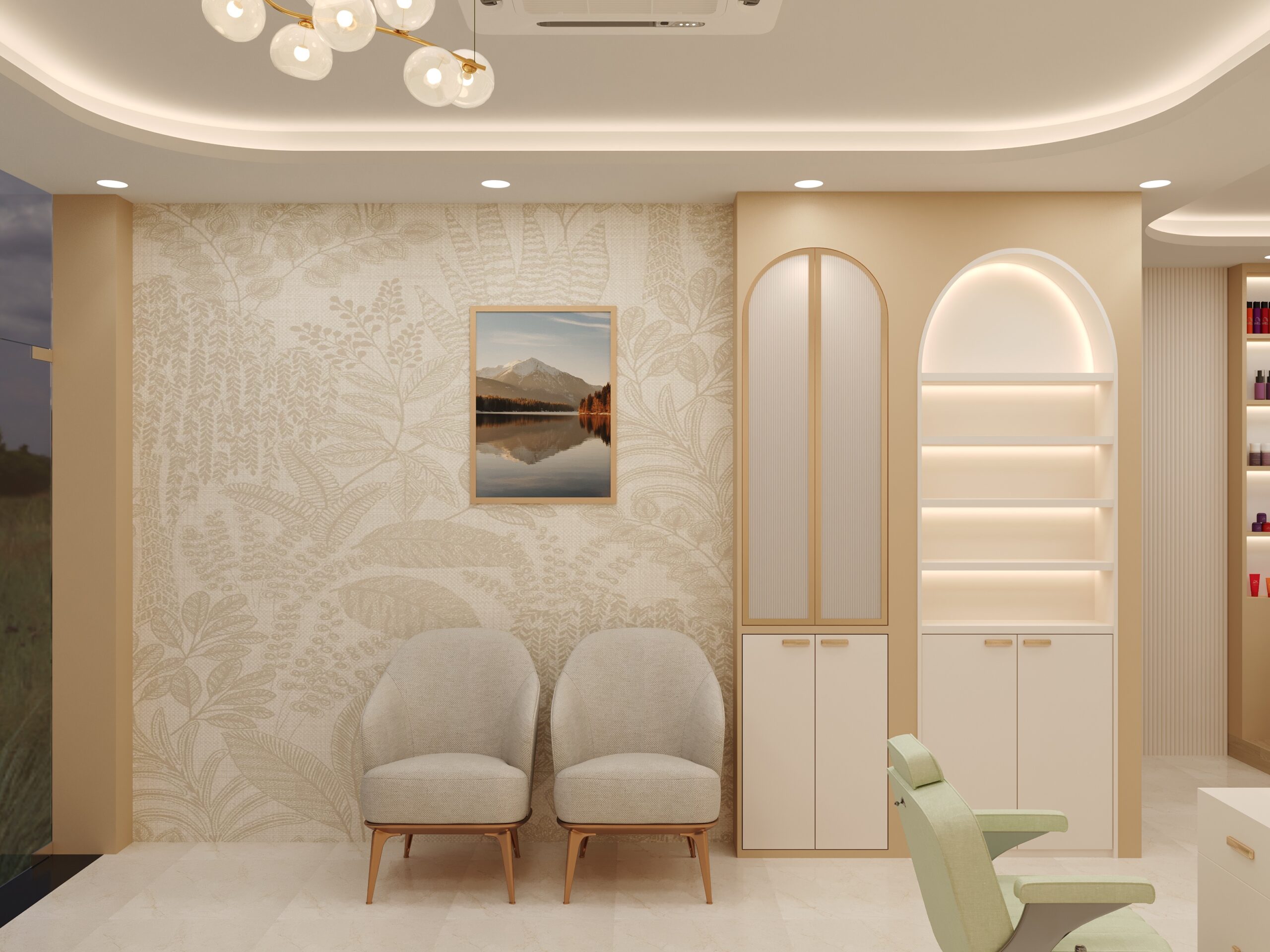 Gamelia Salon waiting area interior design by Nail and Hammer