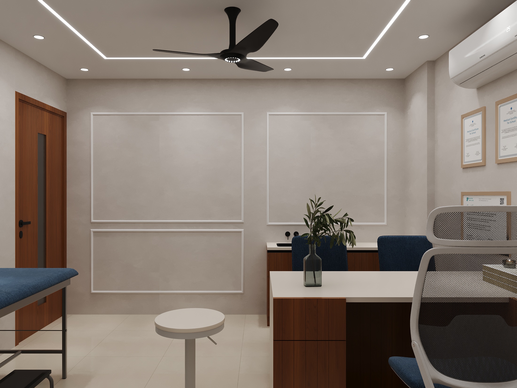 YourGynac Clinic waiting lounge interior design with comfortable seating, by Nail and Hammer, a gynaecologist clinic interior designer