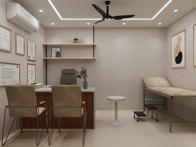 YourGynac Clinic reception interior design with a warm, patient-friendly ambience, by Nail and Hammer