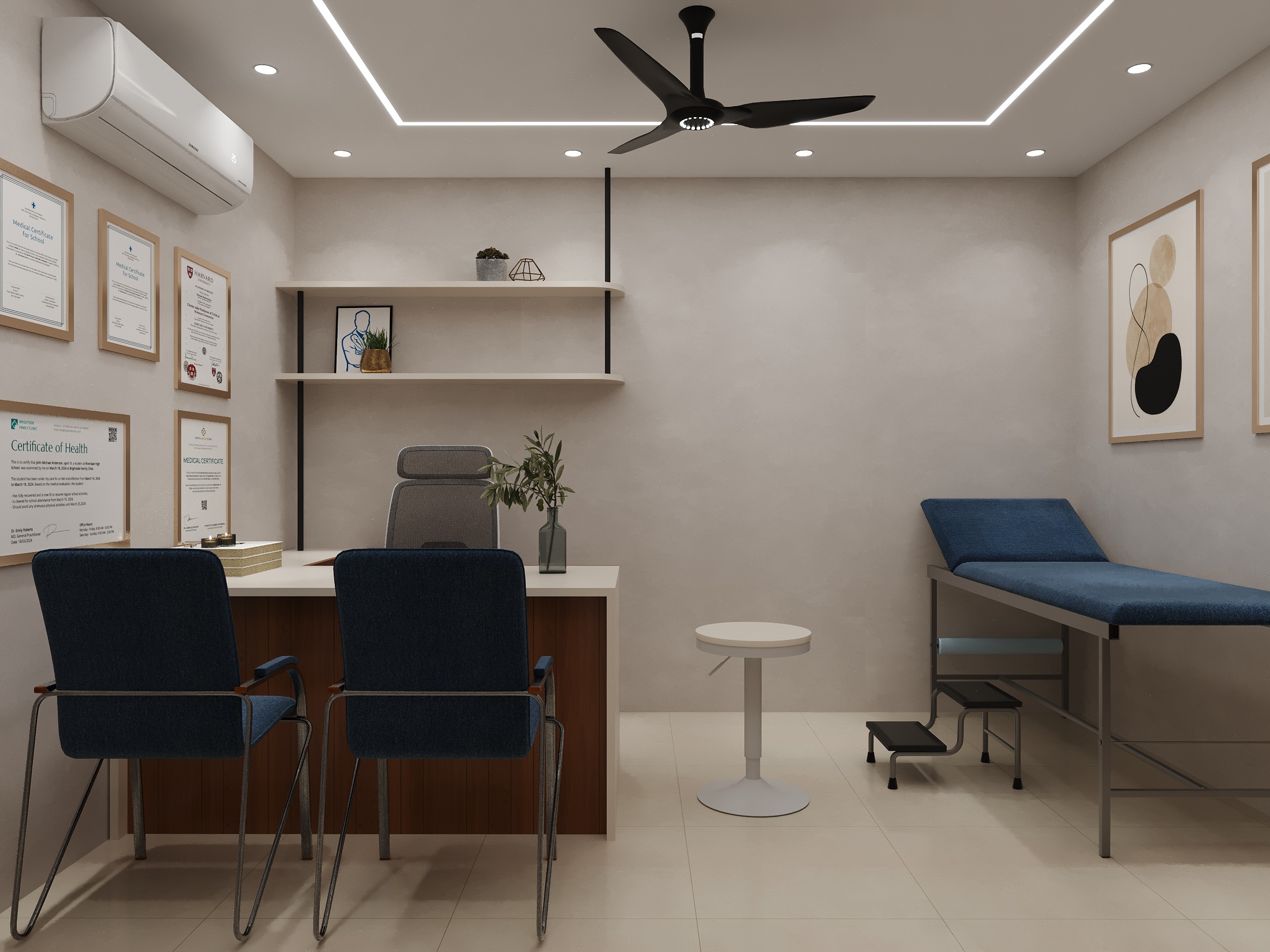 YourGynac Clinic doctor consultation room interior design, a gynaecologist clinic interior project by Nail and Hammer