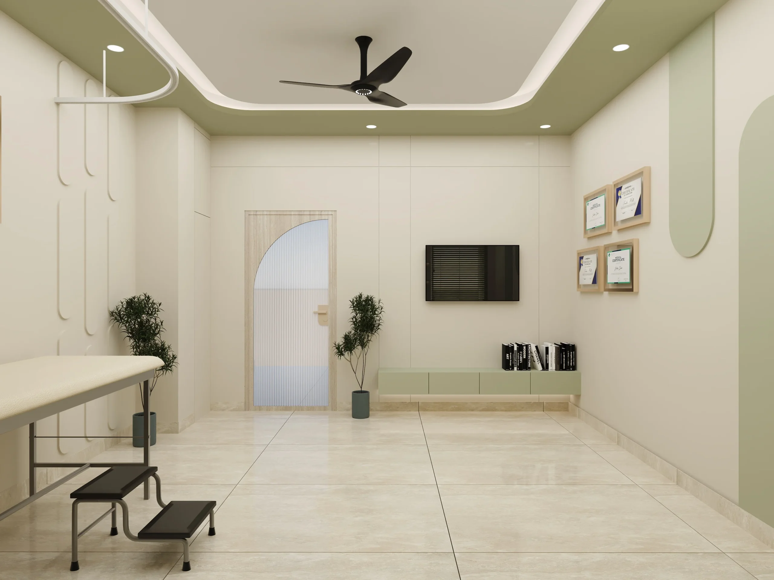 Truederm hair transplant and dermatology clinic procedure room interior in Jaipur, designed by Nail and Hammer